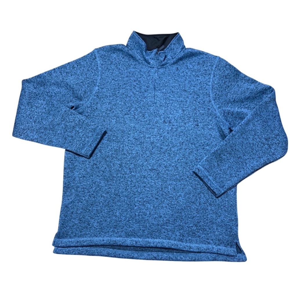 Wrangler Authentics Mens Large Blue‎ Marl Quarter Zip Fleece Pullover Sweater